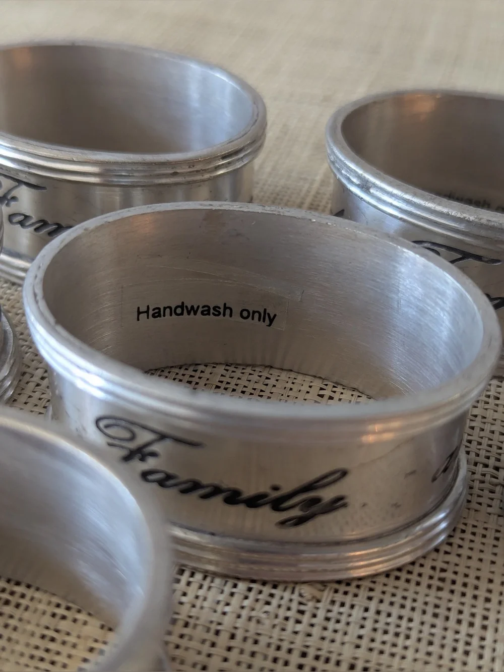 Pottery Barn Friends and Family Antiqued Silver Tone Oval Napkin Rings Set of 6